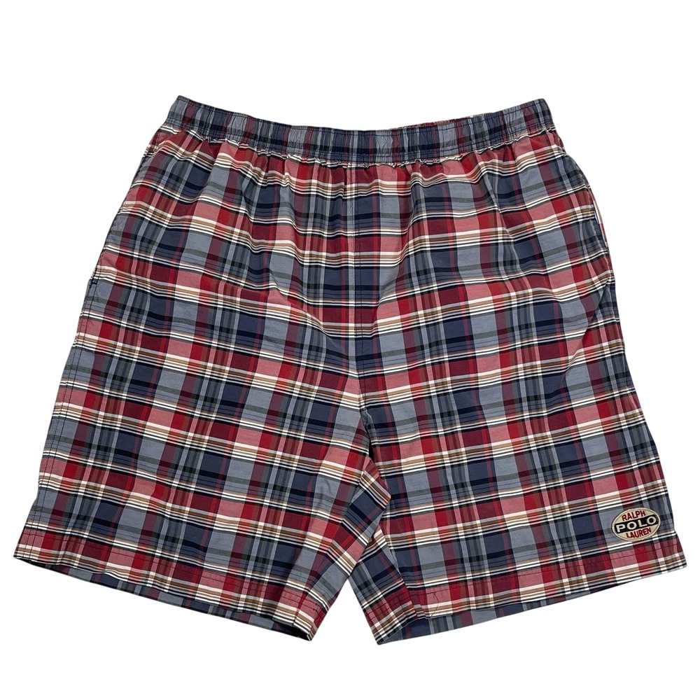 Vtg Polo Sport Ralph Lauren Madras Swim Trunks Mens XL Mesh Lined‎ Drawstring